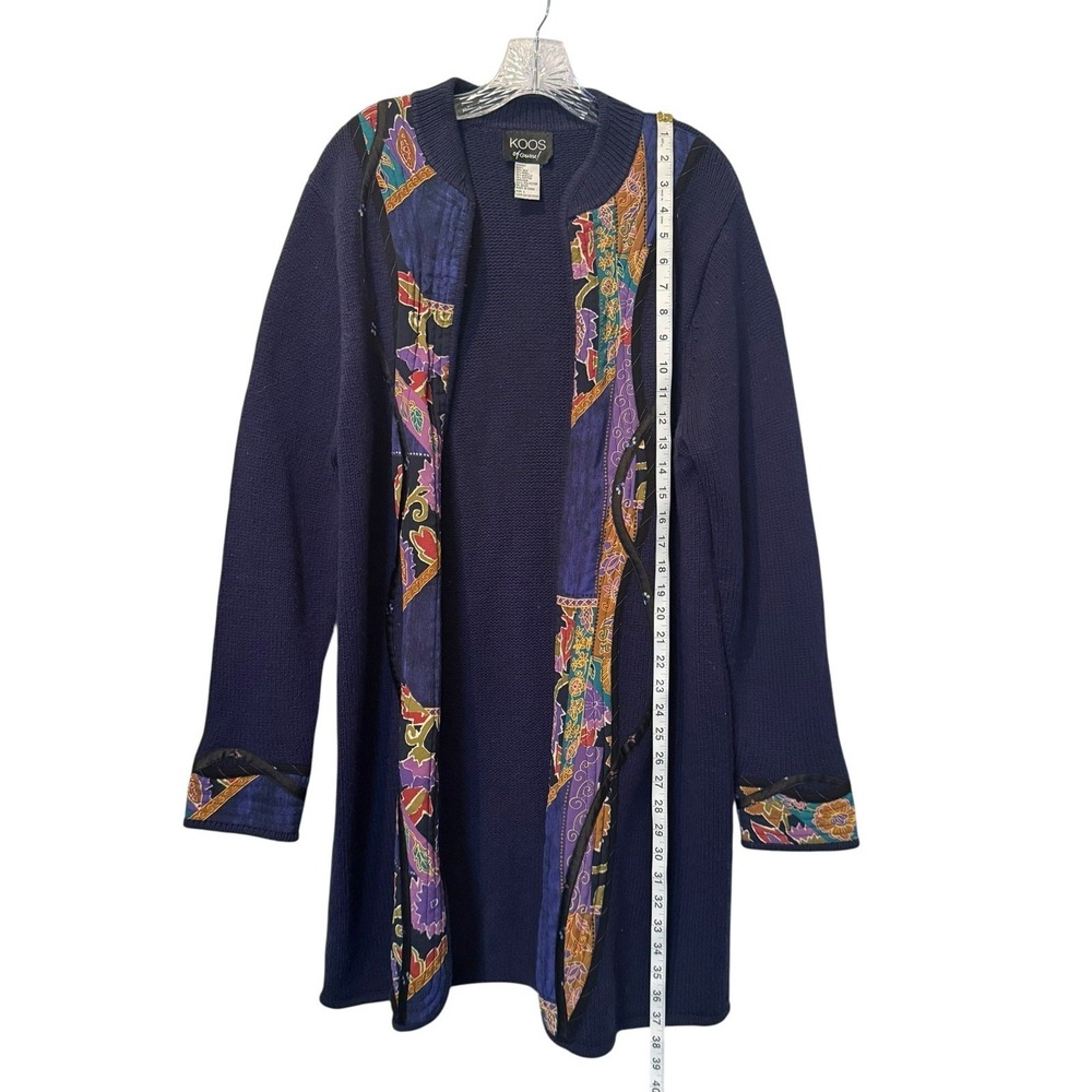 Koos of Course‎ Lagenlook Cardigan Women L Navy Open Front Floral Artsy Boho - Picture 3 of 7